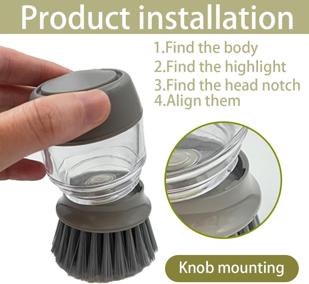 Soap Dispenser Dish Brush Palm Brush Scrub Brush Equipped with Storage Bracket and Drainage Base,Easy to Clean Kitchen Utensils and Sink, Includes a Replaceable Brush（Green）