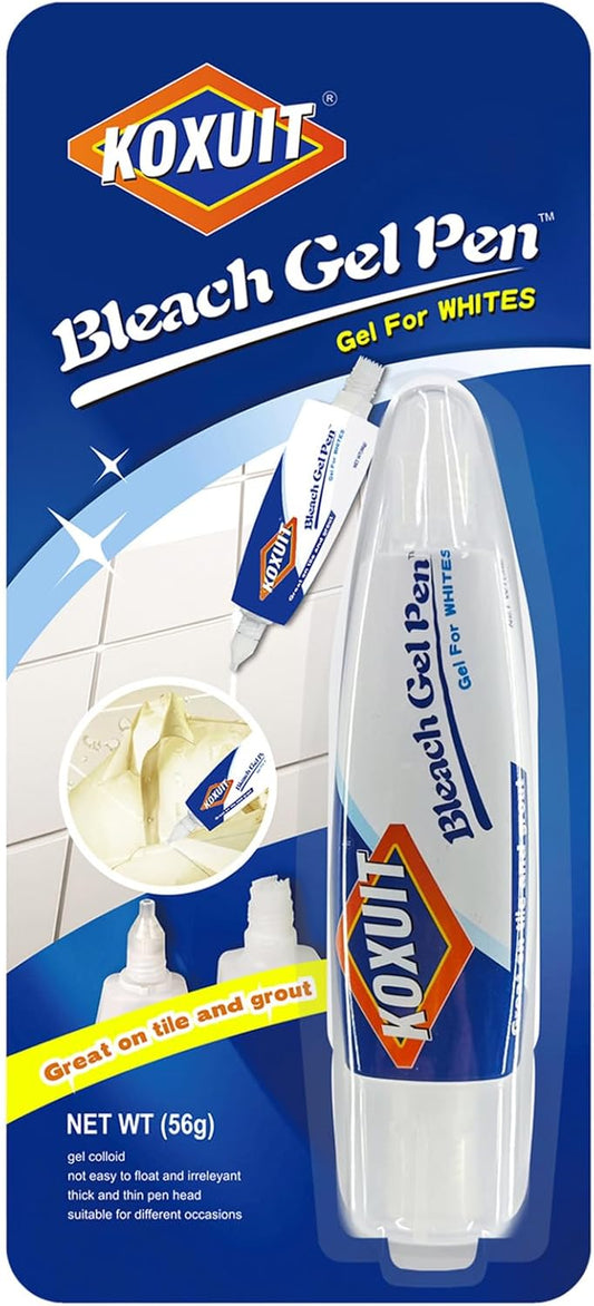 Portable Dual-Tip Bleach Pen for White Clothes & Grout - Travel-Ready 2-in-1 Gel Applicator with Brush Head, Non-Drip Cleaner for Bathroom Lines & On-The-Go Use (Unscented 1 Pack)