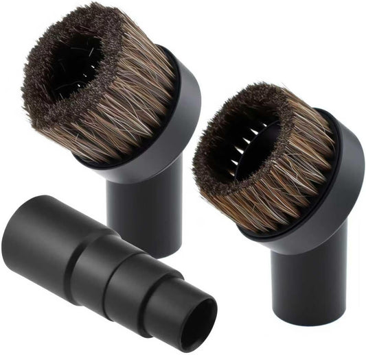 2 Pcs Black Round Vacuum Brush, 1-1/4" Universal Vacuum Dust Brush, 25mm Vacuum Brush Attachment with Four-Layer Vacuum Adapter for Most Vacuum Cleaners Accessories