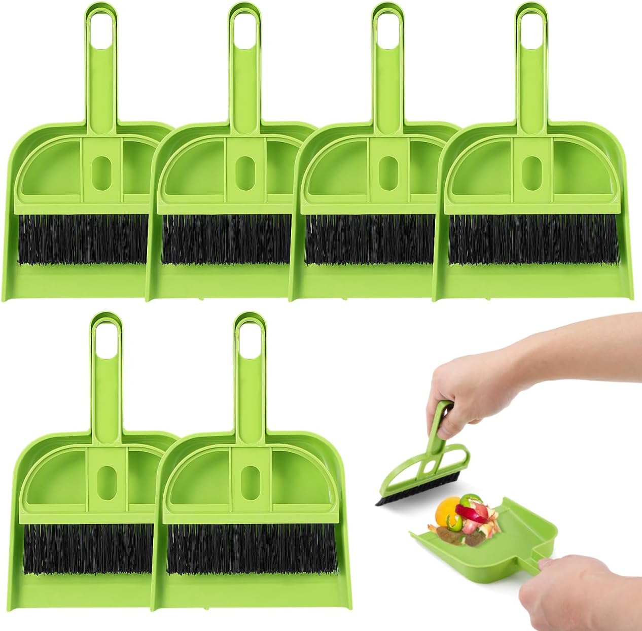 DECHOUS Dustpan and Broom Set for Desk: 6 Pack Mini Handheld Cleaning Broom and Dust Pan Combo Set - Small Portable Sweeper for Pet Cage Keyboard Countertop Car
