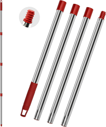 4 Part Stainless Steel Spin Mop Handles, Mop Base & Upgrade Scrub Brush Combo for Ocedar EasyWring 1 Tank Spin Mop System, Mop Handle Mop Base & Brush Set for O Cedar Mop, Universal Thin Screw Joints