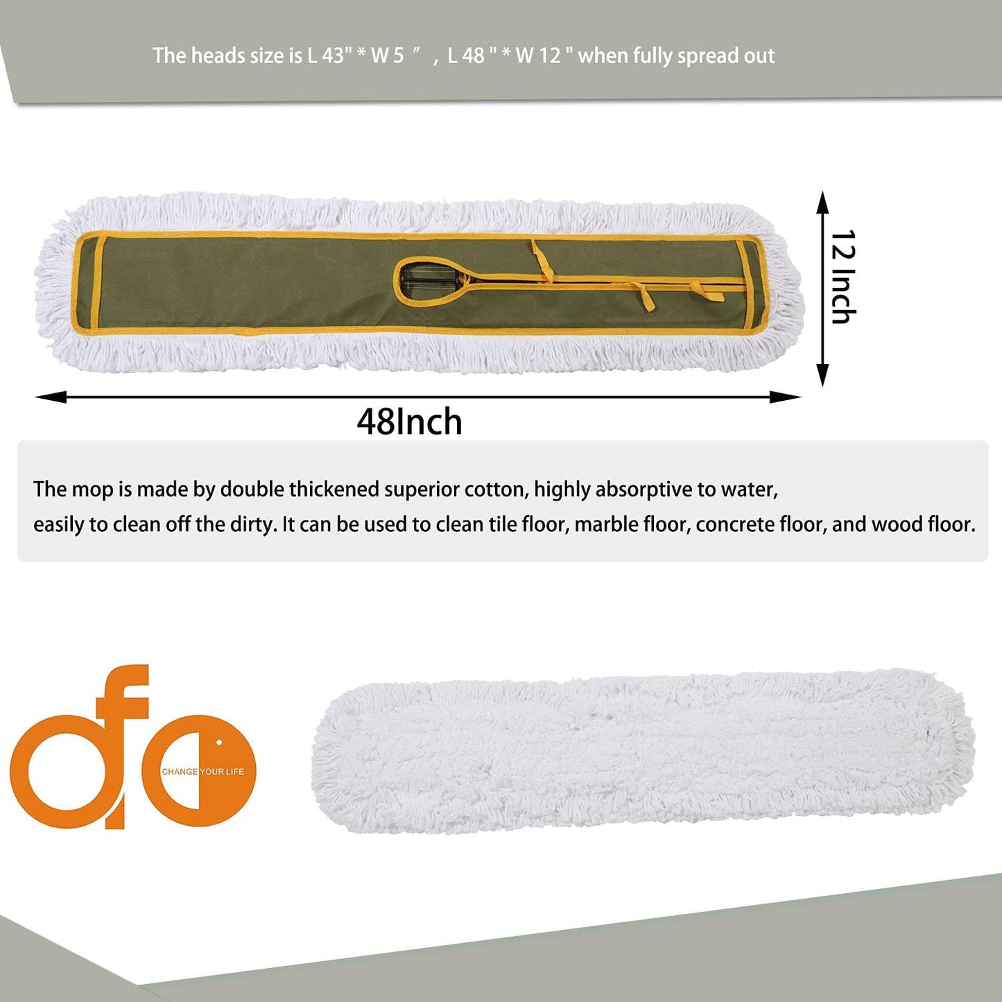 OFO 36inch Industrial Commercial Dust Mop 2 Sets //Heavy Duty Dust Mop // 63inch Length Stainless Steel Handle //Easily Clean Large Area Factory,Shopping Mall,Garage