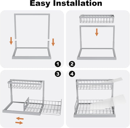 REALINN Under Sink Organizer, L-Shaped 2 Tier Pull Out Cabinet Organizer for Kitchen and Bathroom, Slide Out Under Cabinet Storage, Metal Under Sink Storage with Sliding Drawer, 50 lbs, Black 2 Pack