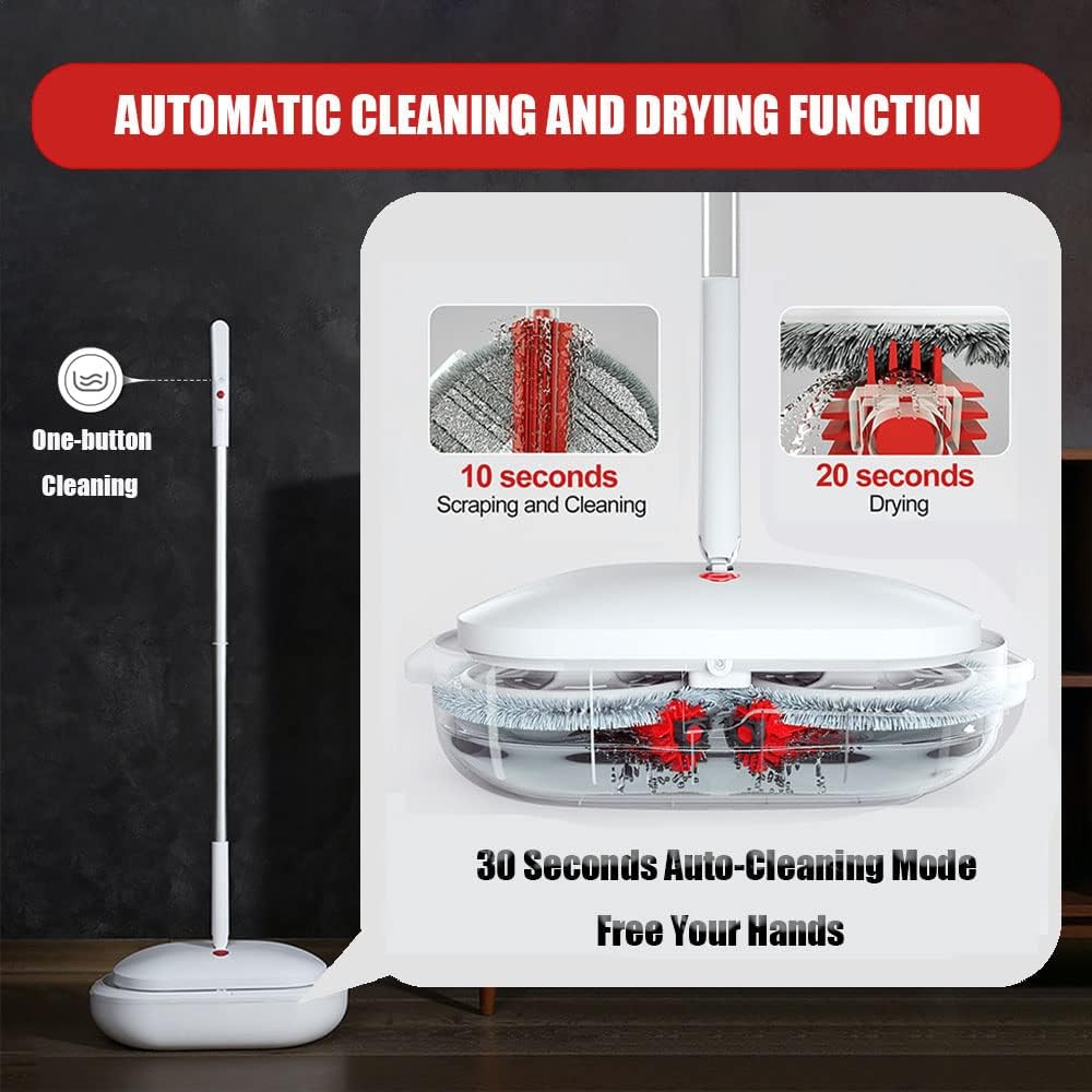 REECOO Cordless Electric Spin Mop Power Mop with 4 Floor Scrubber Pads/Automatic Cleaning Bucket/Water Sprayer,Lightweight & Rechargeable,Suitable for Wooden, Marble, Tile, Hardwood Floor.
