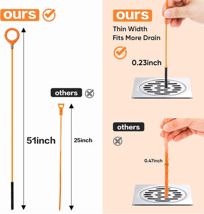 51inch Drain Hair Remover(6pack),34inch Drain Clog Remover(1pack),Drain Auger Cleaner Tool Set For Toilet, Kitchen Sink, Bathroom Tub, 7 Pack