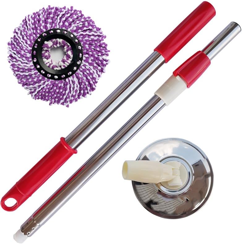 Spin Mop Replacement Handle, 47.6-inch 360 Degrees Rotating Telescopic Replacement Mop Stick with a Robust Stainless Steel Disc for Spin Mop Bucket Cleaning System (Stainless Steel Disc,Purple)