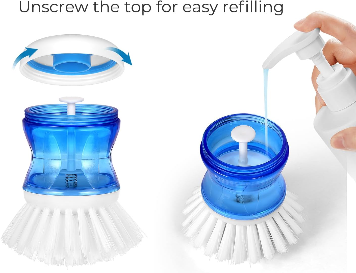 Dish Brush with Soap Dispenser for Dishes Pot Pan Kitchen Sink Scrubbing, Blue 2 Pack