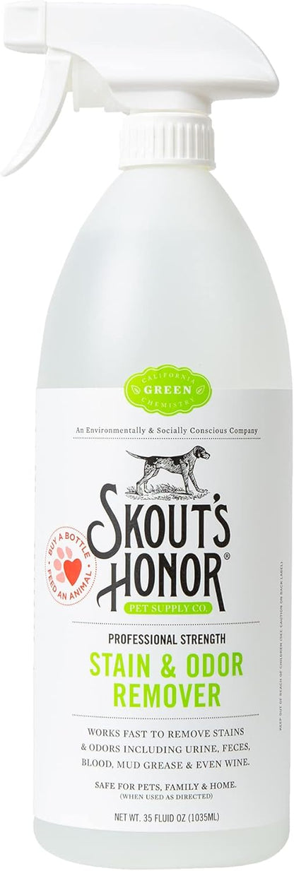 SKOUT'S HONOR Severe Mess Stain & Odor Eliminator, Powerful Stain Remover and Carpet Cleaner for Tough Dog Messes, Eco-Friendly Carpet Deodorizer, Cleaning Spray and Poop Spray, 35 oz
