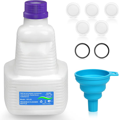 1 Pack Refillable Bottle for Swiffer Wet Jet Mop - 500ML Leak-Proof HDPE Empty Cleaner Solution Bottle with 5 Silicone Gaskets & 1 Funnel Wood Care & Pet Safe, Eco-Friendly