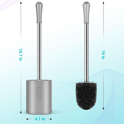 AONEZ Compact Toilet Brush & Holder, Stainless Steel Handle, Space Saving for Storage, Deep Cleaning, Drip-Proof, Easy to Assemble, Nylon Bristles, White & Grey