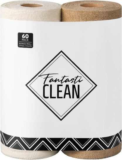 Fantasticlean Microfiber Cleaning Cloth Roll -40 Pack, Tear Away Microfiber Towels, 12" x 12", Reusable, Washable, Scratch Free, Ultra Absorbent Dishcloth for All-Around Cleaning Supplies (White)