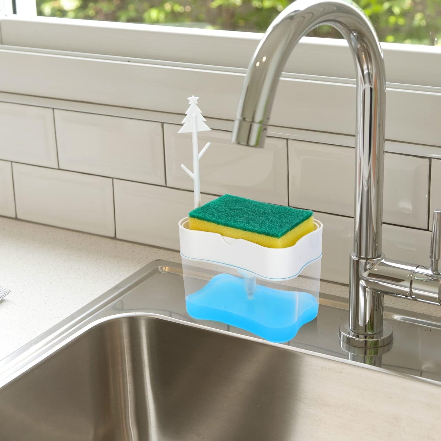 New 2026 Version Soap Dispenser with Added Features - Premium Quality Dish Soap Dispenser - Countertop Kitchen Soap Dispenser, Sink Dish Washing 13 Ounces (Sponge Included)