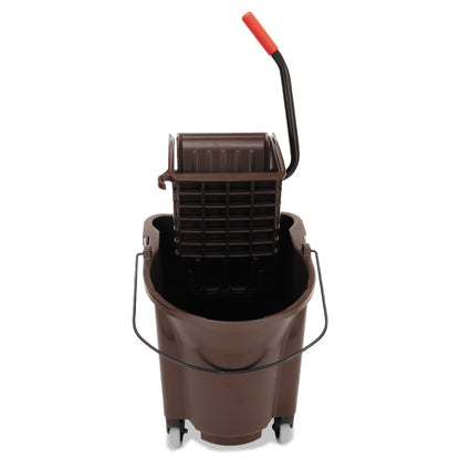 Rubbermaid Commercial Products WaveBrake 35 QT Side-Press Mop Bucket and Wringer Combo on Wheels Red for Heavy-Duty Floor Cleaning