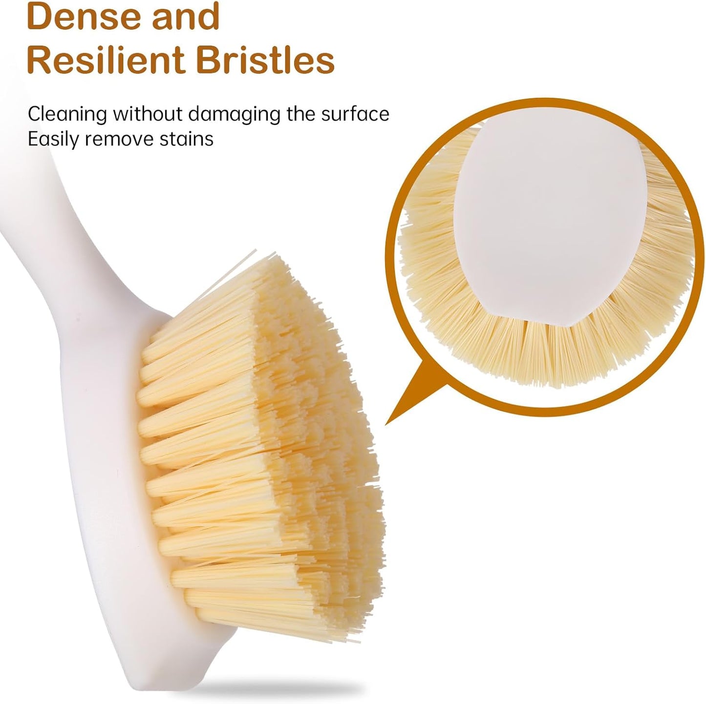3 Pack Dish Brush Set with Bamboo Handle, Dish Scrubber Built-in Scraper, Kitchen Scrub Brush for Cleaning Cast Iron Cookware, Pans, Pots, Counter & Kitchen Sink (White)
