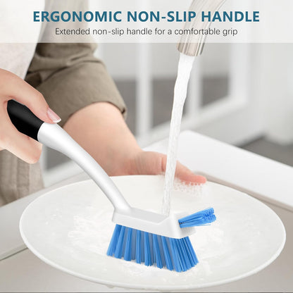 SetSail Dish Brush Set of 3 with Bottle Brush, Dish Scrub Brush with Long Handle Deep Cleaning Handle Brush with Scraper Tip for Kitchen Sink Dishes Bottle Cup Pot and Pans Tile Lines, Black
