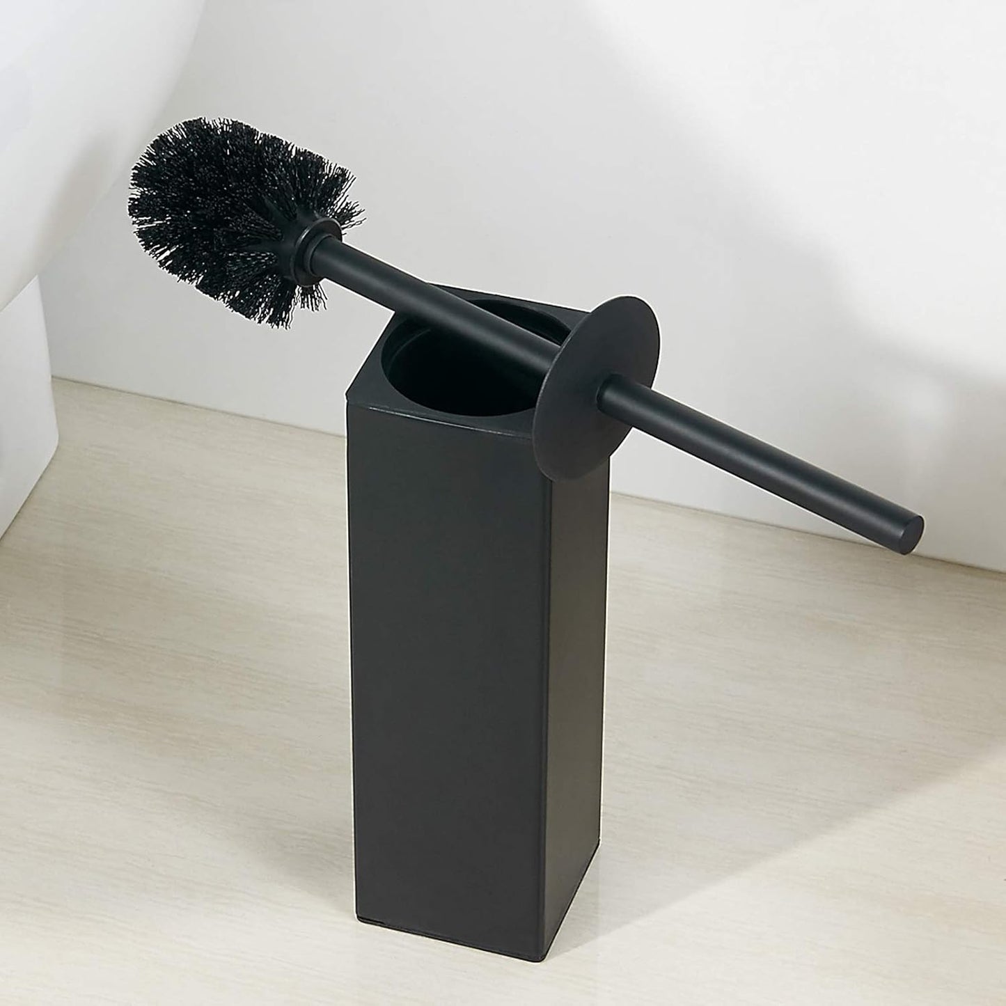 BGL Square Toilet Brush with Holder,Stainless Steel Rubber Painted Toilet Bowl Brush and Holder for Bathroom,2 Cleaner Brush Heads,Brushed Nickel