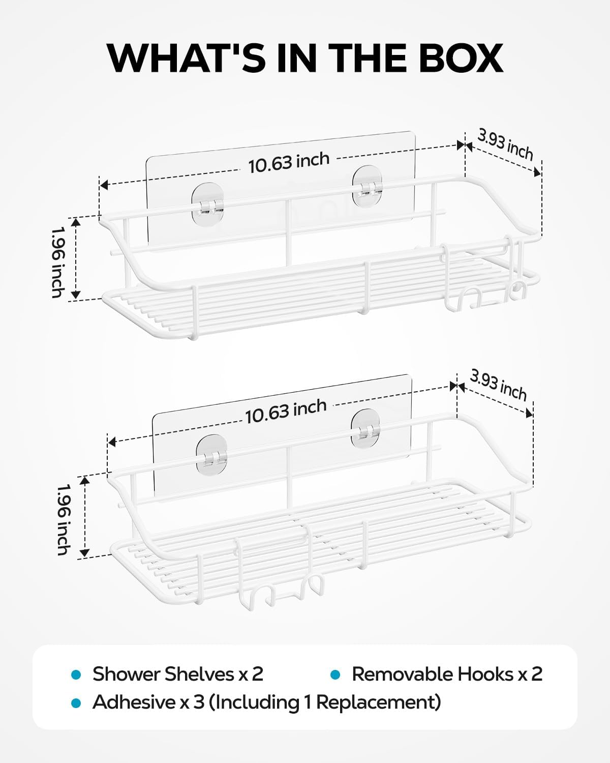 Nieifi Shower Caddy Shelf Storage Rack Adhesive Without Drilling Stainless Steel with Hooks for Washroom, Lavatory, Restroom, Toilet, Bathroom, Kitchen - 2 Pack