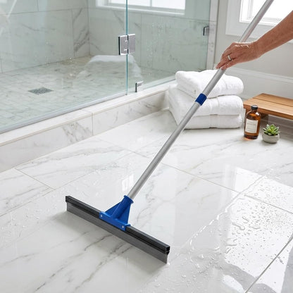 Floor Squeegee for Concrete Floor, 18'' Rubber Wiper Squeegee Broom with 60" Long Handle, Commercial Scrubber Mop for Bathroom Kitchen Pool Glass