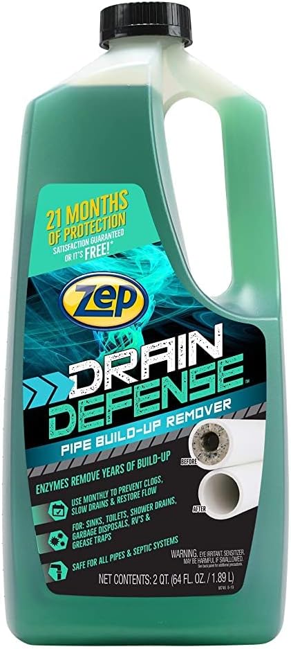 Zep Drain Defense Pipe Build-Up Remover - 64 Ounces - ZLDC648 - Professional Strength Liquid Pipe Build Up Remover,GREEN