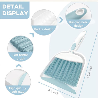 Dust pan, Mini Dustpan and Brush Set, Small Broom and Dustpan Set, Small Hand Broom and dust pan Set, Whisk Broom, Dust pan and Brush for Desk, Table, Home, Kitchen (Light Green 2pcs)