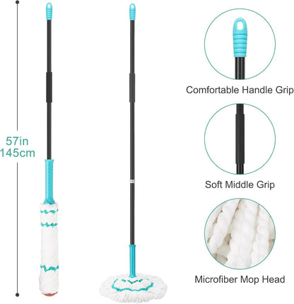 KeFanta Self-Wringing Twist Mop for Floor Cleaning, Long Handled Microfiber Floor Mop with Top Scouring Pad for Kitchen, Hardwood, Restaurant, Bathroom, Garages, Warehouses, Office,57-inch