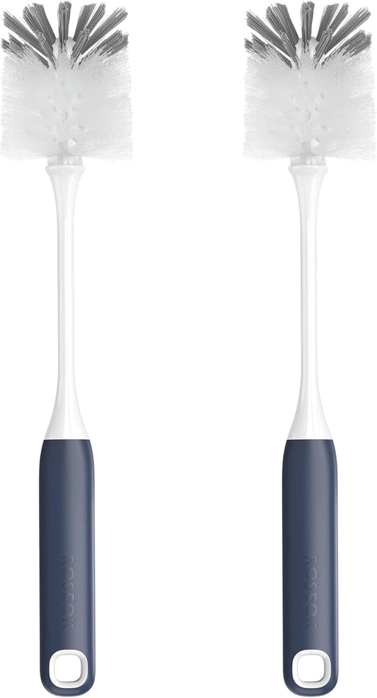 ROSEOK Long Handle Water Bottle Brush,Flexible Bottle Brush for Cleaning Milkshake Cup,Sports Bottle,Navy Blue,2 Pack