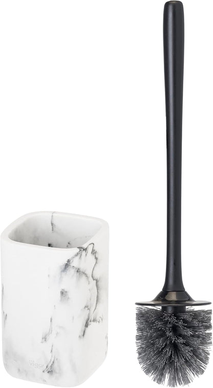 Vigar Zense Toilet Brush and Holder Set, Toilet Bowl Brush with Polyresin Stone Holder, Bathroom Sets for Bathroom Decor and Accessories, Terrazzo