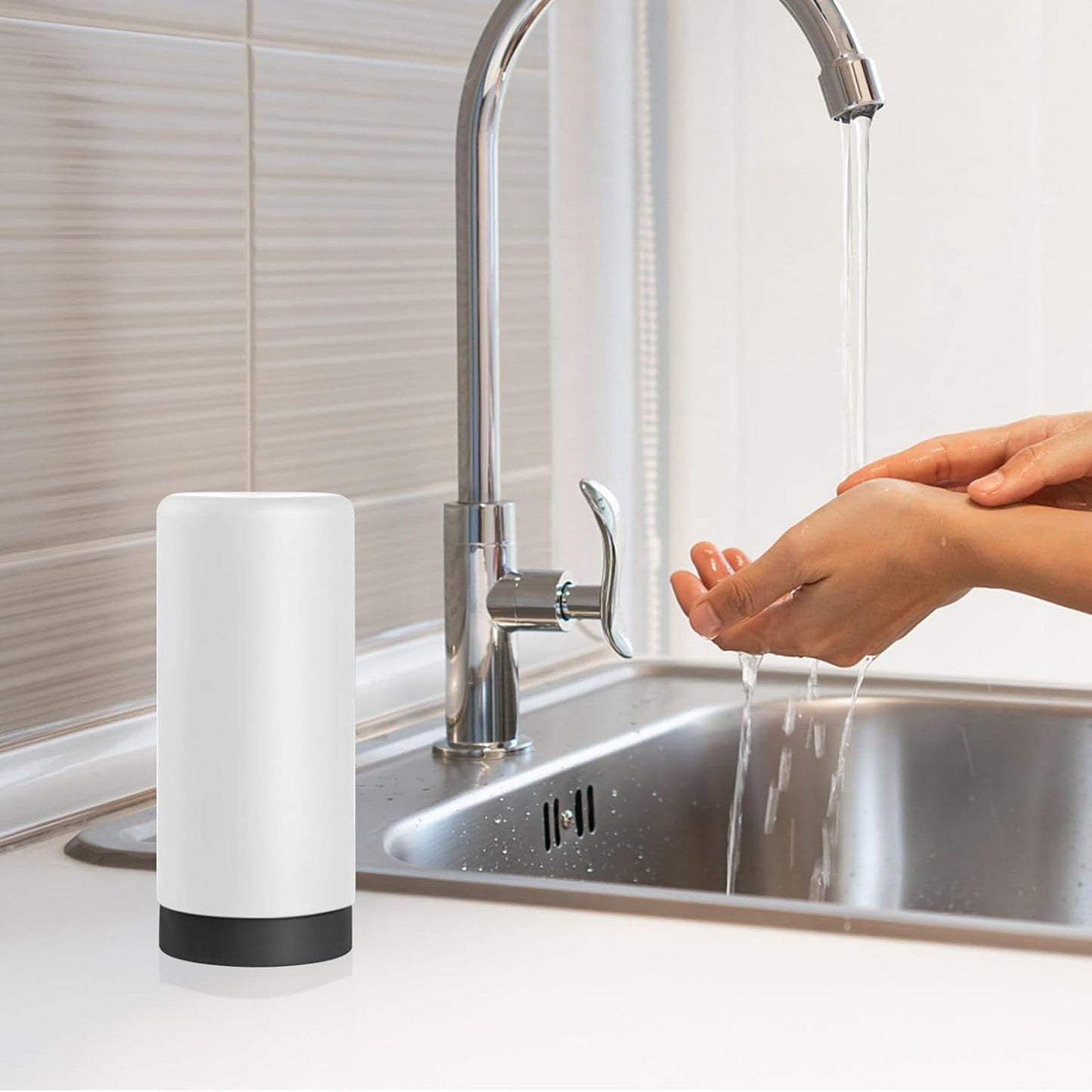 ElmRidge Dish Soap Silicone Dispenser for Kitchen Sink,Squeeze Washing Up Liquid and Hand Soap,Round refillable Silicone Bottles,Easy to Fill and to use, 8.5 oz,Black 2.4 x 2.4 x 5.5 inches (Gray)