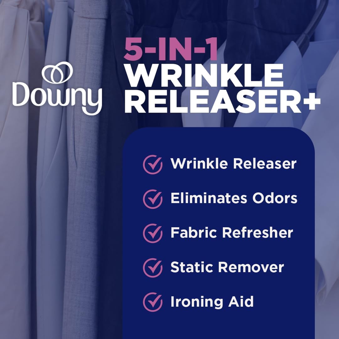 Downy Wrinkle Releaser Spray, All In One Wrinkle Release Spray, Odor Eliminator, Static Remover, Fabric Refresher & Ironing Aid for Clothes, 33.8 Fl Oz (Pack of 2), Unstopables Fresh Scent