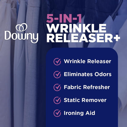 Downy Wrinkle Releaser Spray, All In One Wrinkle Release Spray, Odor Eliminator, Static Remover, Fabric Refresher & Ironing Aid for Clothes, 33.8 Fl Oz (Pack of 2), Unstopables Fresh Scent