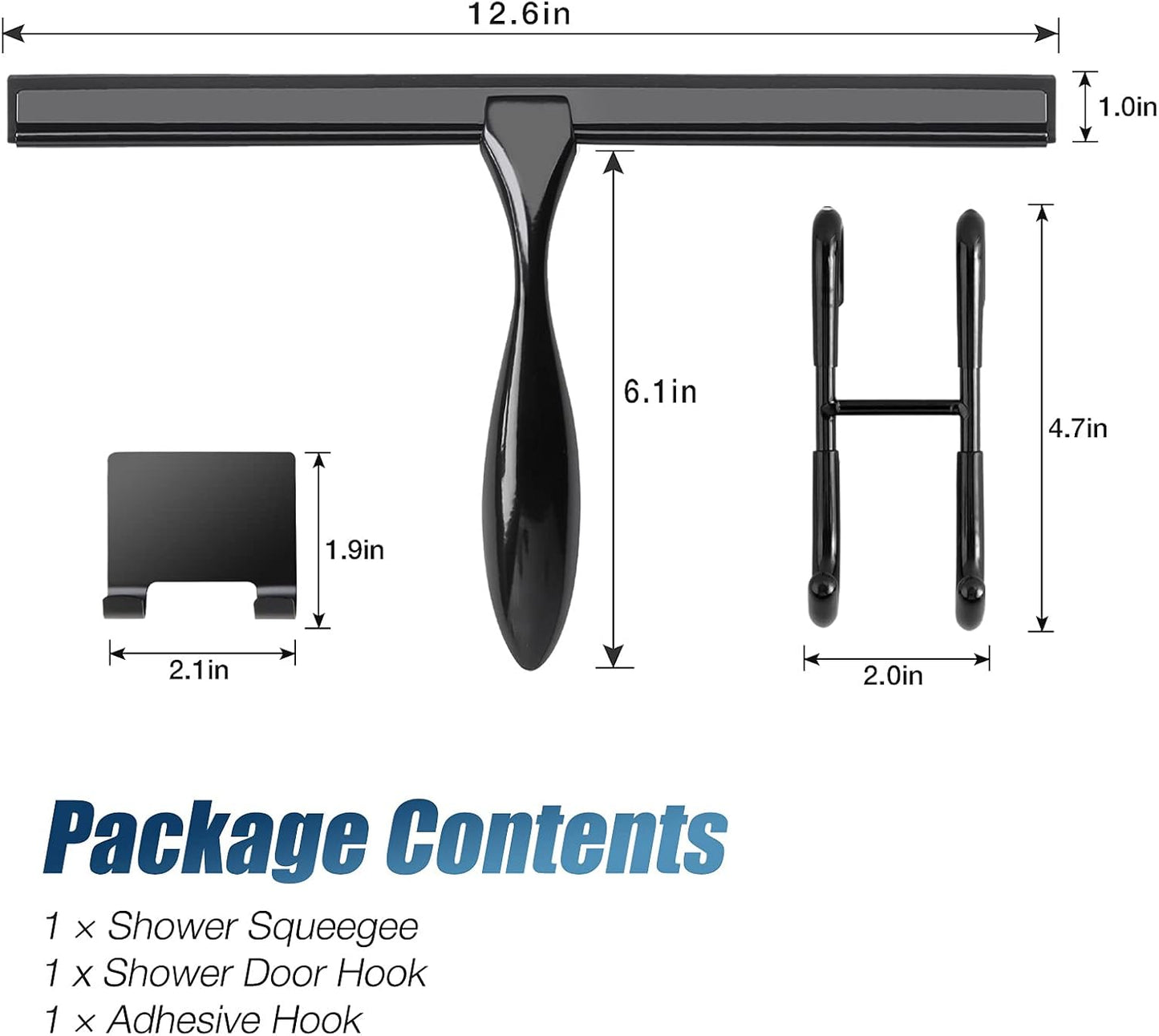 Simtive 12-Inch Shower Squeegee Set, Includes Shower Door Hook and Adhesive Hook, Squeegee for Shower Doors, Mirror and Window, Silver