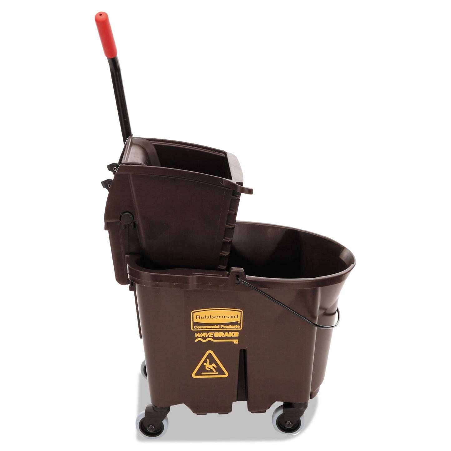 Rubbermaid Commercial Products WaveBrake 35 QT Side-Press Mop Bucket and Wringer Combo on Wheels Red for Heavy-Duty Floor Cleaning