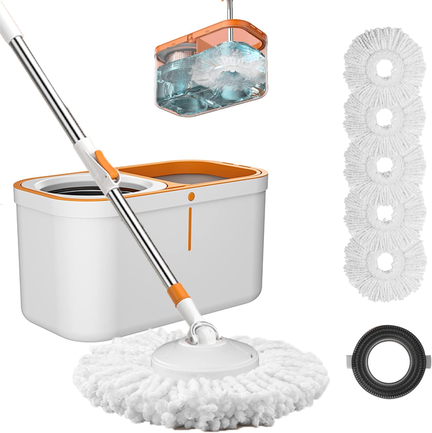 Spin Mop Refills Replacement 360° Microfiber Spin Mop and Bucket Head Round Shape Standard Size Easy Cleaning Spin Mop Systems 6-Pack White