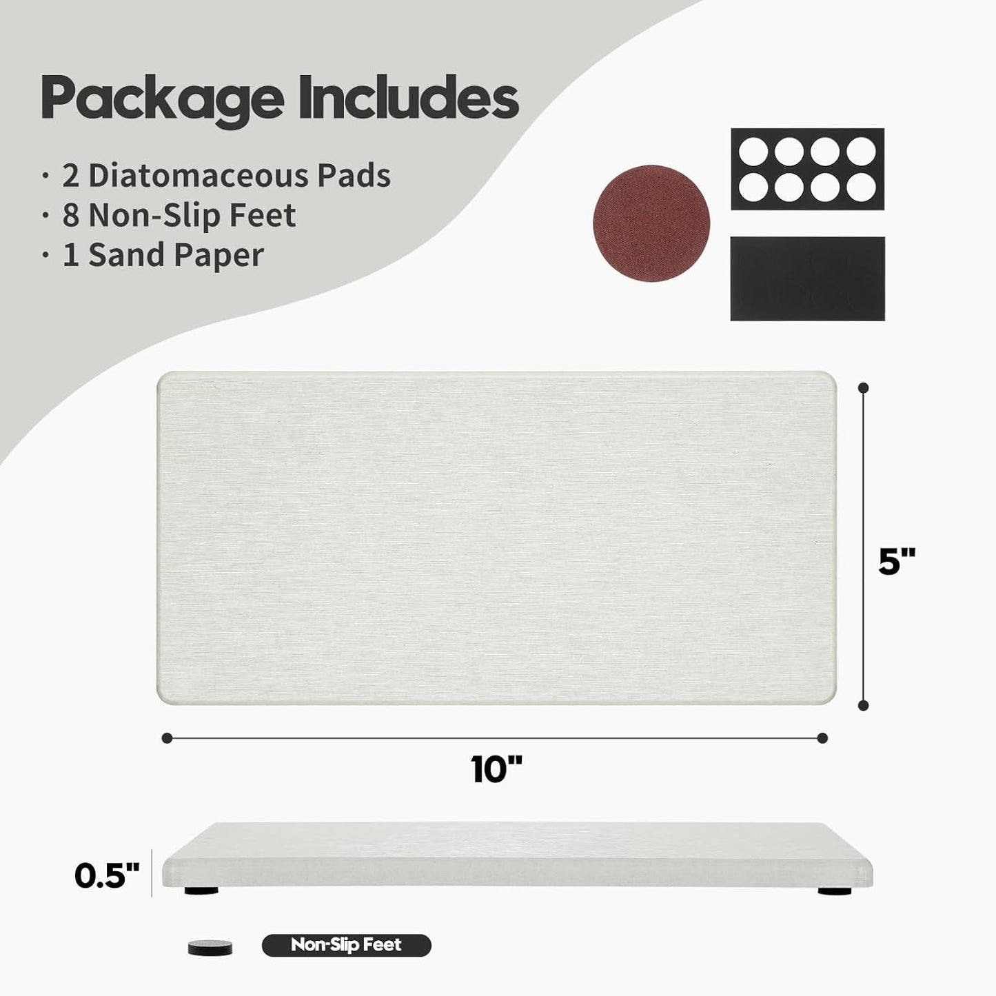 2PCS Water Absorbing Stone Drying Tray for Kitchen Counter & Bathroom Sink, Diatomite Faucet Splash Guard, Soap Dispenser Rack & Sponge Holder Caddy Organizer, Marble White (Printed Pattern), 9"x 3.5"