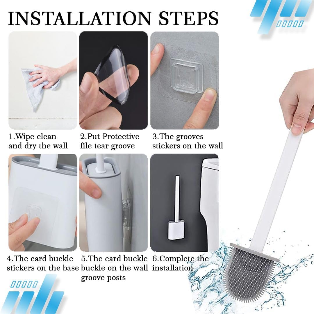 Modern Minimalist Silicone Black Toilet Brush with Holder - Pack of 2 Toilet Bowl Brush Set - Self-Cleaning & Splash-Free, Easy-Rinse Design with Wall Mounted Holder Bathroom Accessory.