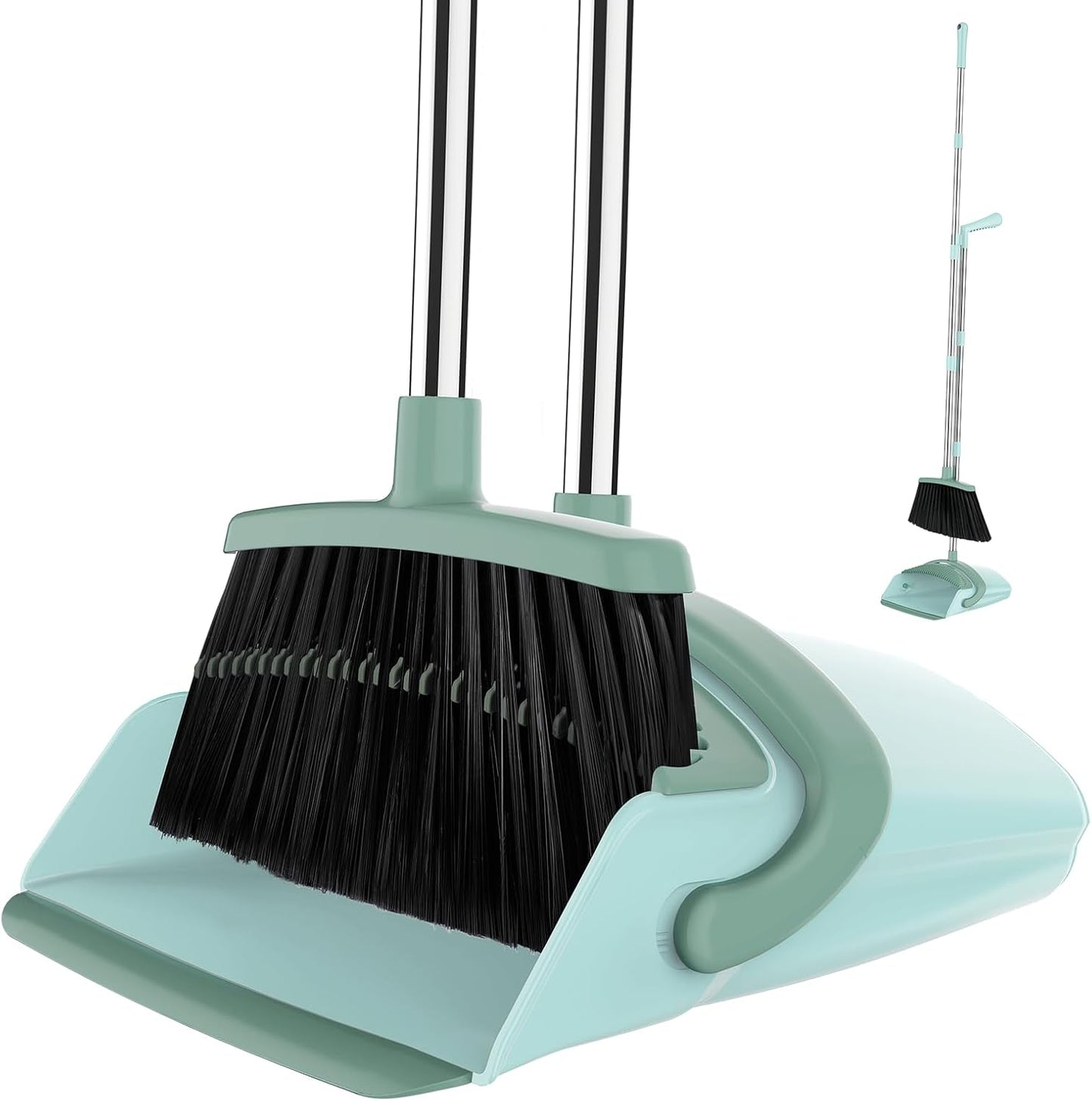 Broom and Dustpan Set for Home, 51-in Long Adjustable Handle Angle Broom and Dustpan Combo Set with Dust Pan Teeth to Clean Hair for Home Kitchen Office Lobby Floor Garden (Black&White)