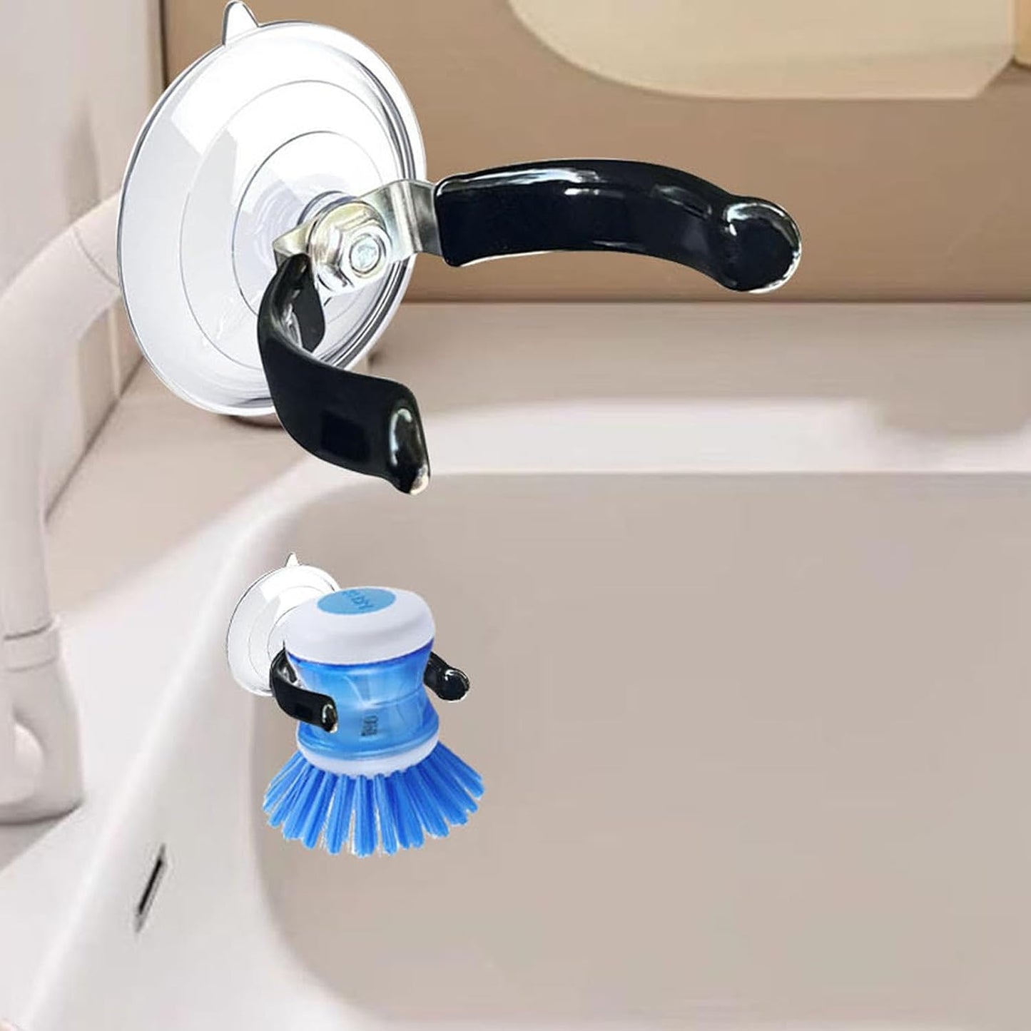 Soap Dispensing Palm Brush Holder Traceless Suction Cup Dish Brush Holder for Kitchen Brush Dish Brush with Soap Dispenser Pot (Open Type)