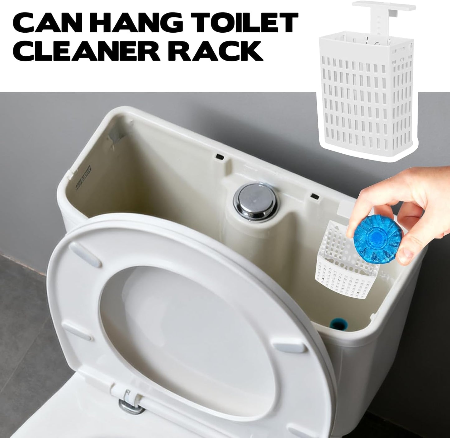 Toilet Tank Cleaning Tablet Holder, Hanging Holder with Adjustable Hook to Hang Toilet Cleaner Box, Can Collect Residue Inside the toilet, White
