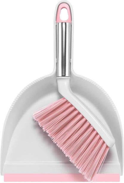 NACENA Mini Broom and Dustpan Set, Small Dust Pan and Brush Set with Handle Dustpan Teeth for Cleaning Hair Suitable for Office Desks Drawers Sofas Outdoor Camping, Light & Purple
