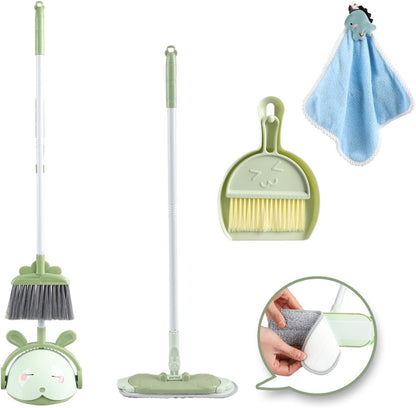 Midoneat Kids Cleaning Toy Set, Mini Child Broom, Mop and Dustpan, Little Housekeeping Helper Set ,Pretend Home Cleaning Play Set for Toddler Age 1-5,6pcs (Green)