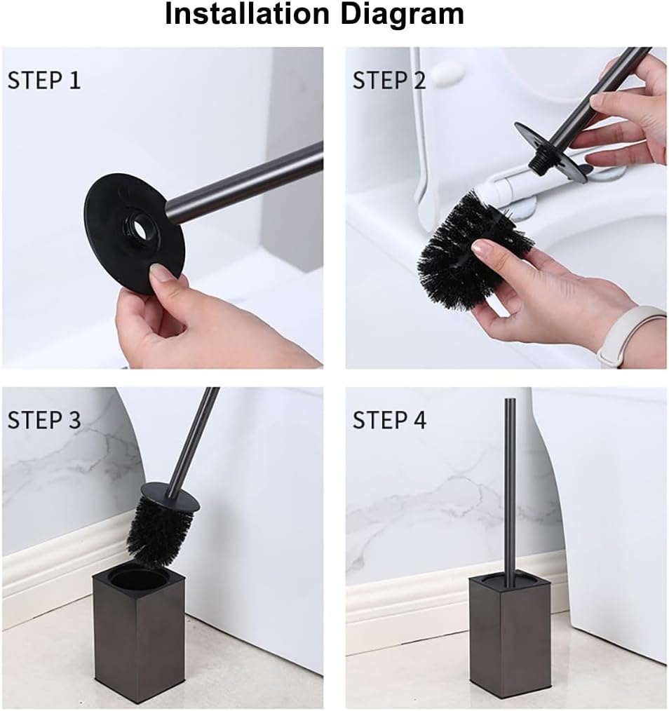 Toilet Brush and Holder Set Freestanding KWQKEM Modern Toilet Bowl Cleaners Brush and Holder with Lid 304 Stainless Steel (Brushed Gold)