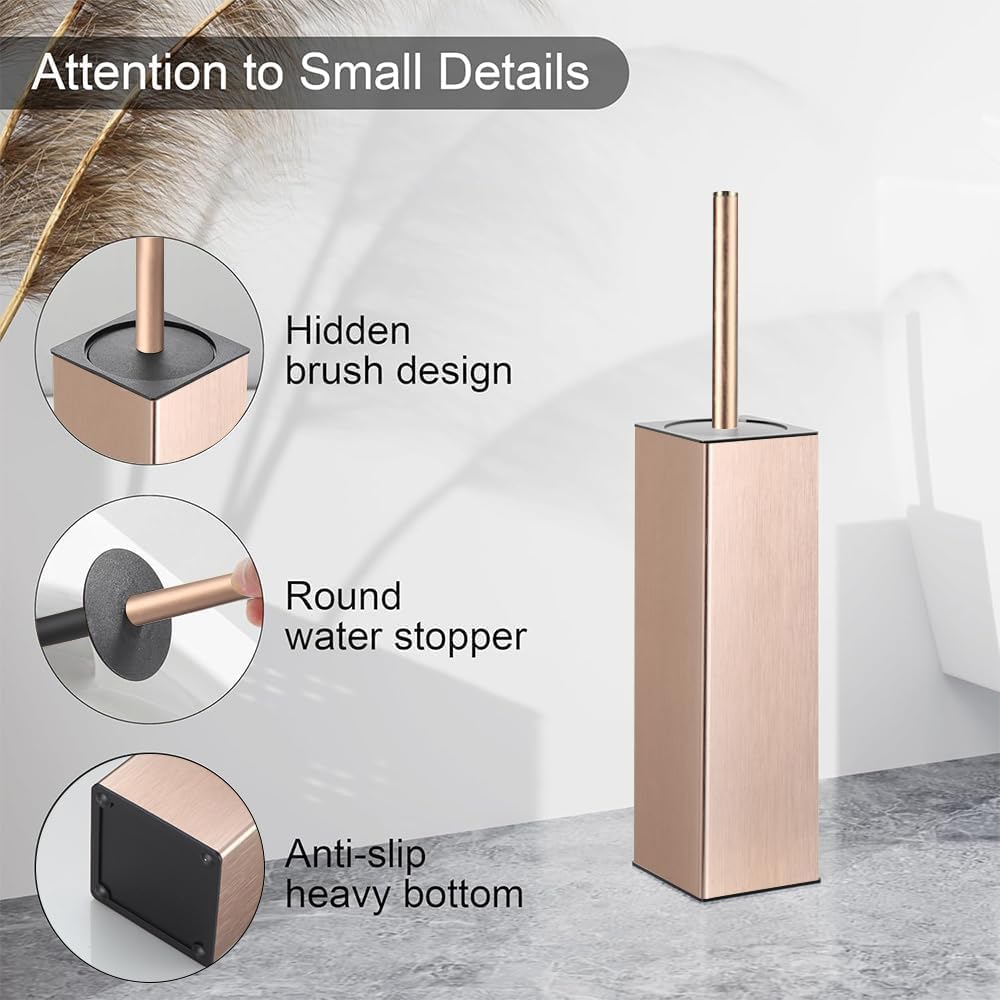BGL Toilet Brush and Holder Set, Matte Black Freestanding for Bathroom Storage and Organization, Square Design Sturdy and Space Saving
