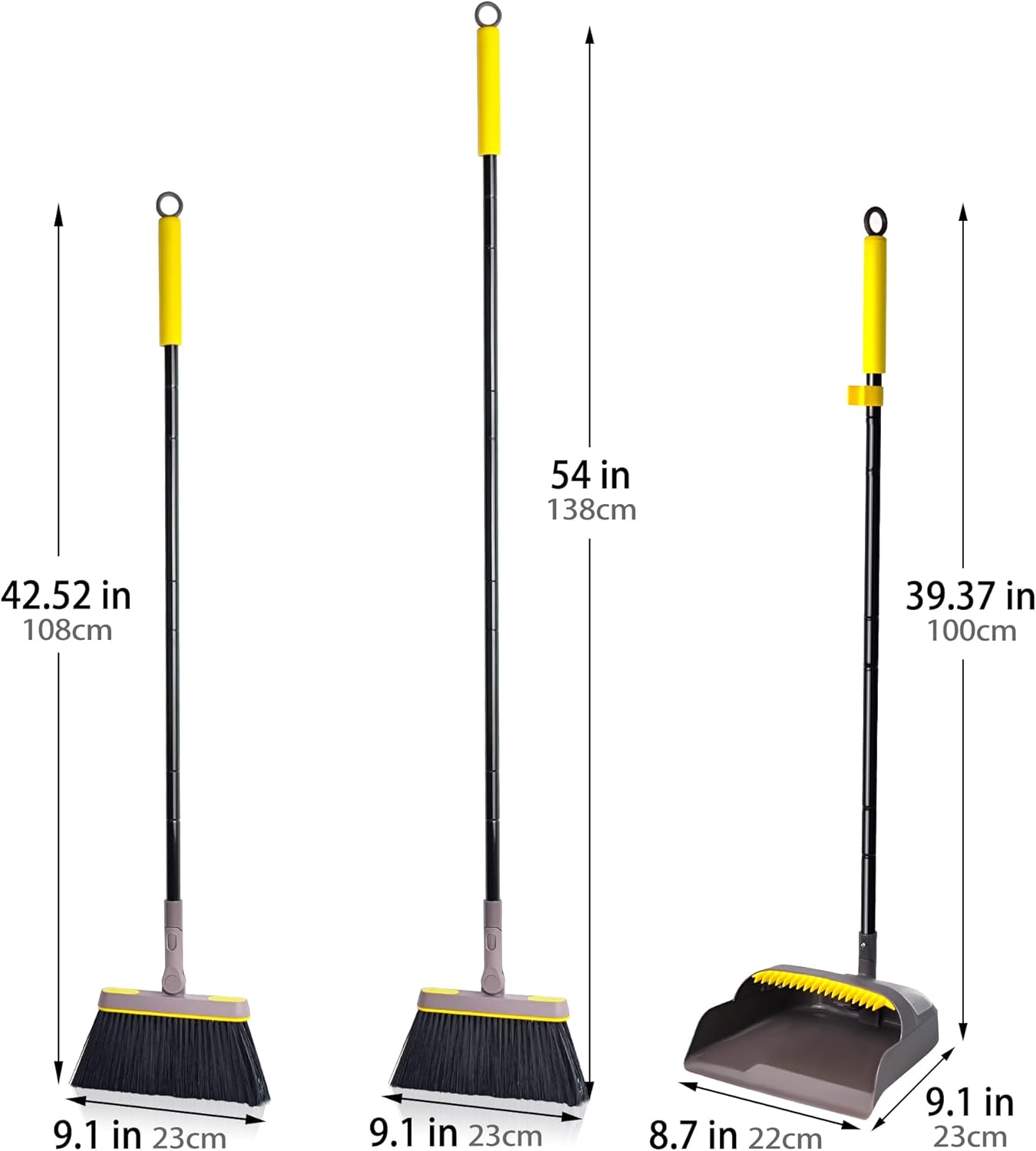 JEHONN Broom and Dustpan Set for Home, 54 Inches Long Handle Lightweight 180 Degree Rotating Indoor Upright Standing Dust Pan with Comb Teeth, Store Sweep Set for Room Kitchen Lobby Office