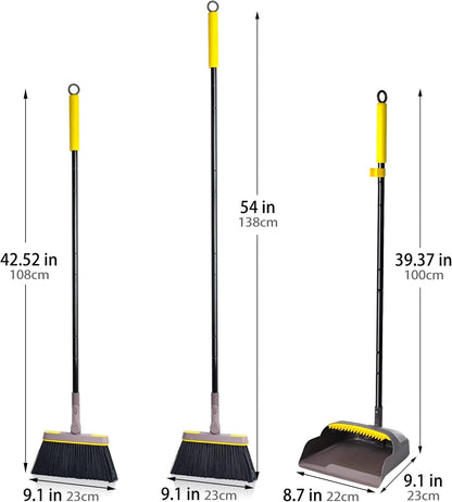 JEHONN Broom and Dustpan Set for Home, 54 Inches Long Handle Lightweight 180 Degree Rotating Indoor Upright Standing Dust Pan with Comb Teeth, Store Sweep Set for Room Kitchen Lobby Office