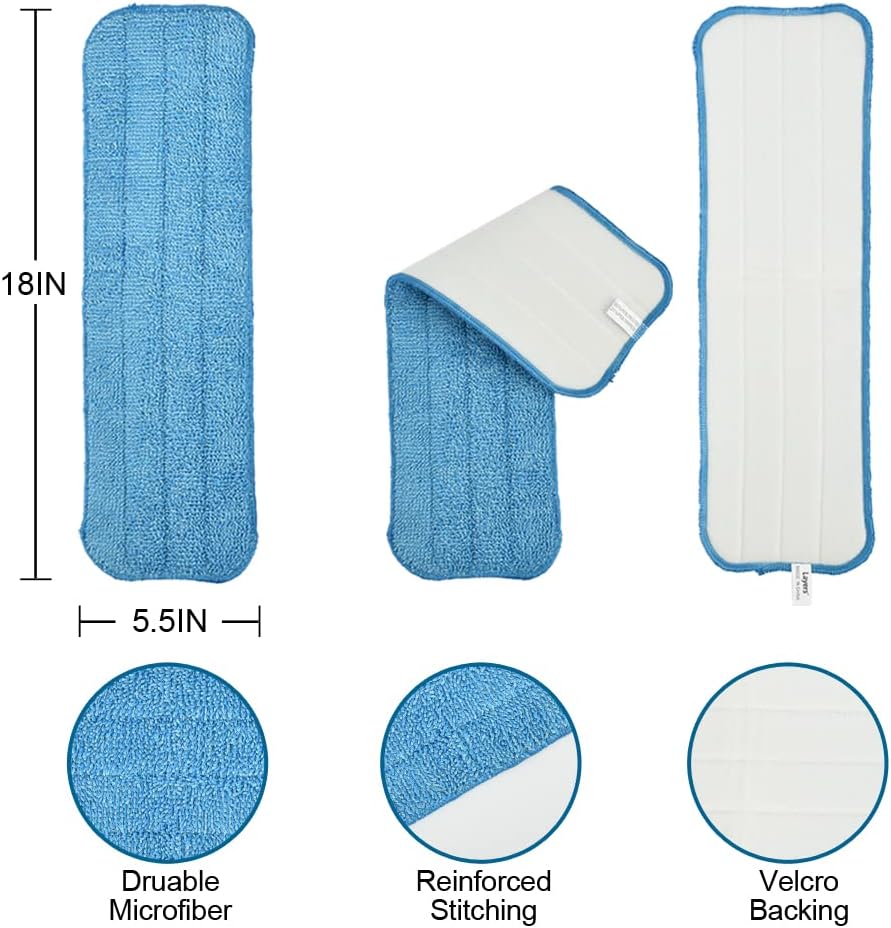 Layers 18"Microfiber Replacement Mop Pads- Reusable Mop Heads Refills fit for Most 16-18inch Spray Velcro Mop, Machine Washable Absorbent Mop Pads- 3Pack