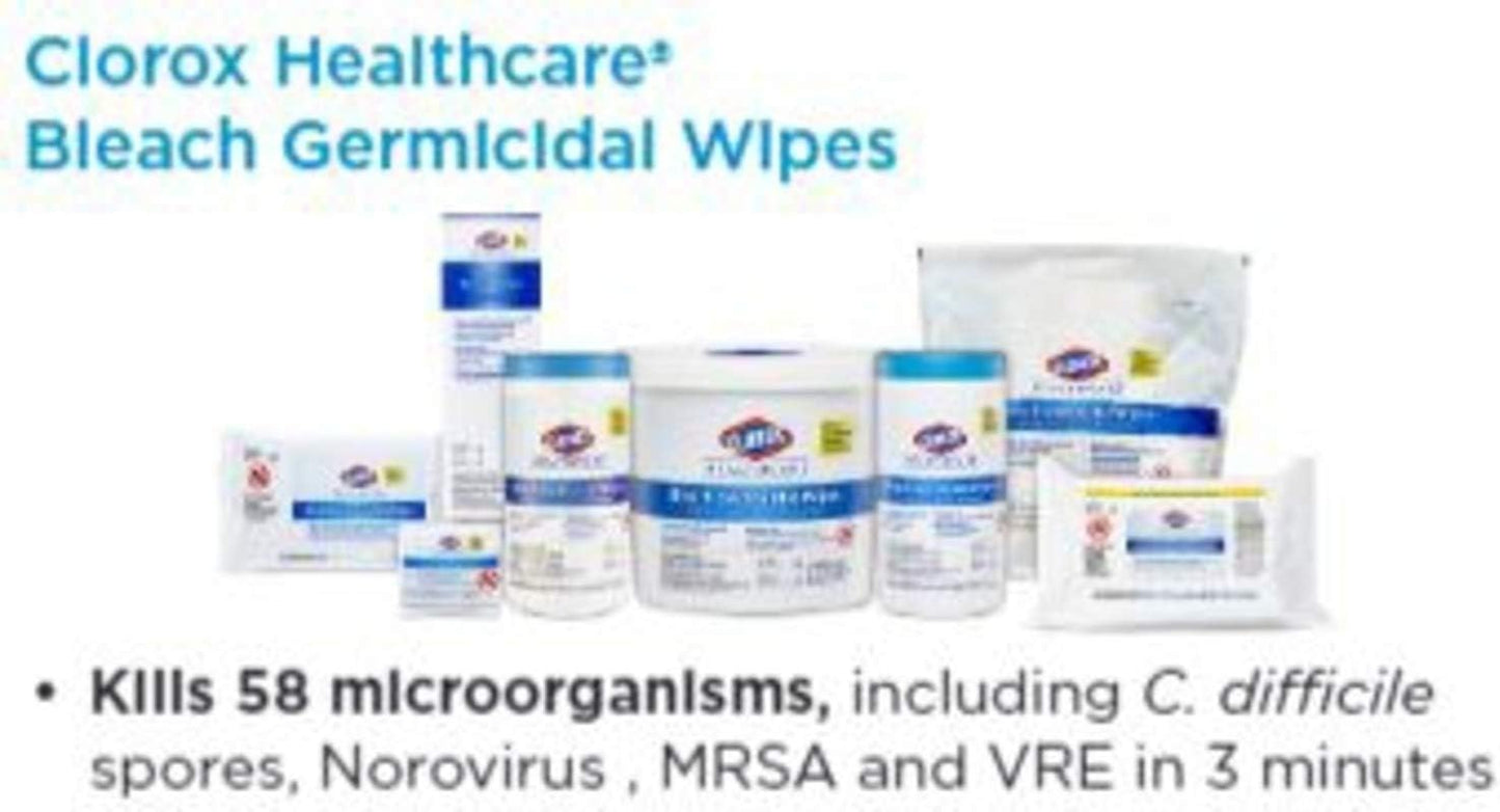 Clorox Healthcare Bleach Germicidal Wipes Bucket, 12" x 12", 110 Count Bucket (Package May Vary)