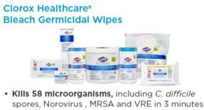 Clorox Healthcare Bleach Germicidal Wipes Bucket, 12" x 12", 110 Count Bucket (Package May Vary)