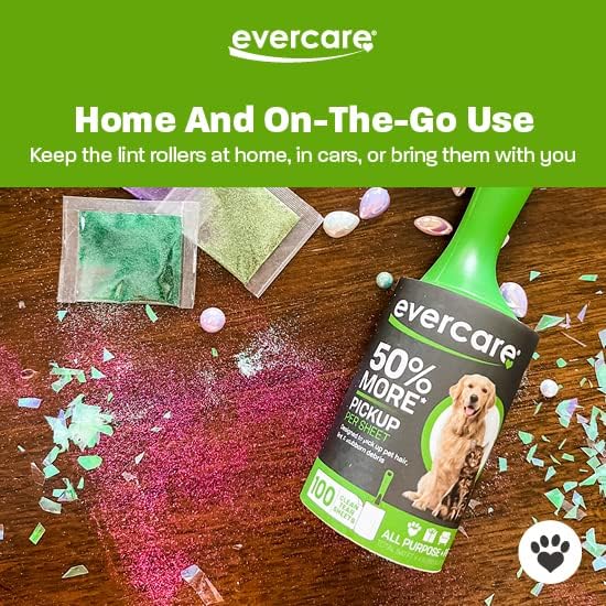 Evercare All Purpose Pet Hair Lint Roller with 2 Refills, 180 Total Sheets – Reusable Sticky Roller for Pet Hair, Cat & Dog Hair Remover, Lint Remover, Pet Hair Remover for Furniture, Clothing & Cars