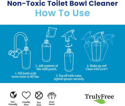 Truly Free Toilet Bowl Cleaner - Heavy-Duty Stain Remover - Septic Safe, Plant-Based Formula - Fresh Peppermint Scent - 16 oz Reusable Empty Bottle + Two Fills, 3 oz ea.