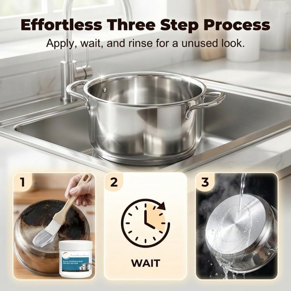 Powerful Burnt Residue Remover Paste for Cookware,260g Pot Bottom Black Stain Cleaner,Stainless Steel Cleaner & Polish, All Purpose Pot Cleaner For Bottom of Pans, Heavy Duty Oil Stain Remover (1PC)